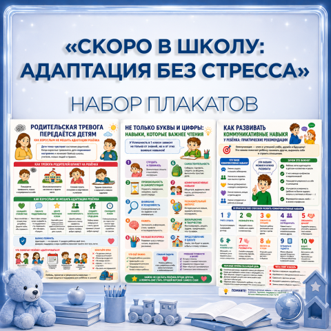 Набор плакатов и памяток «Скоро в школу: адаптация без стресса» для ДОУ