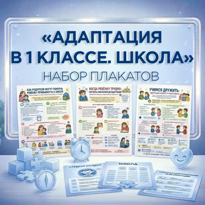 Набор плакатов и памяток "Адаптация в 1 классе. Школа"